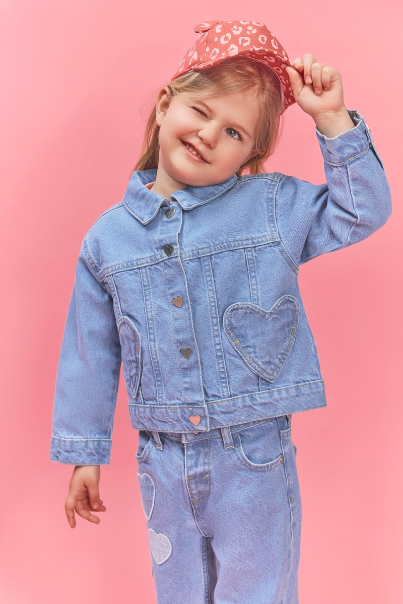 DeFacto Blue BabyGirl Baby Girl Heart Pocket Denim Jacket Casual - Image 2
