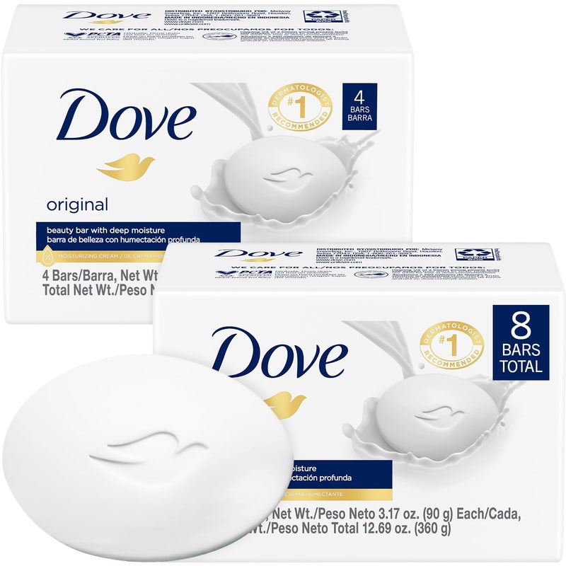 Dove Soap, Original Beauty Bar 2-Pack (8 Soap Bars) â€“ 3-in-1 Moisturizing Face, Body & Hand Soap, 3.17 Oz Ea - Image 1