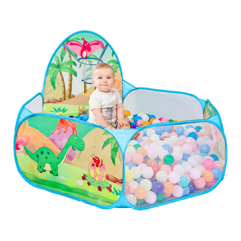 LOJETON Kids Ball Pit Pop Up 3Children Play Tent Toddler Ball Pool Baby Crawl Playpen with Basketball Hoop Portable Toys for Girls Boys 4ft120cm Balls Not Included Dinosaur World - Image 3