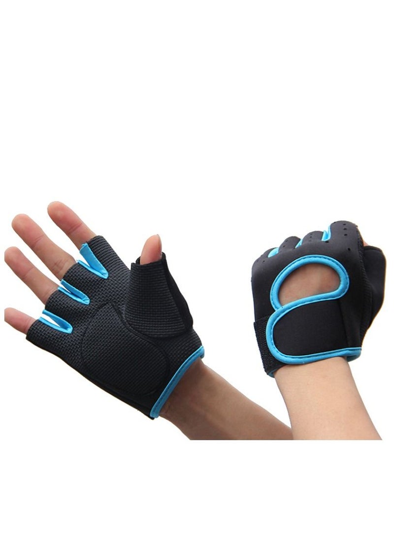 Generic Half Finger Gloves For GYM Exercise, Weightlifting And Cycling Size L, Black/Light Blue 