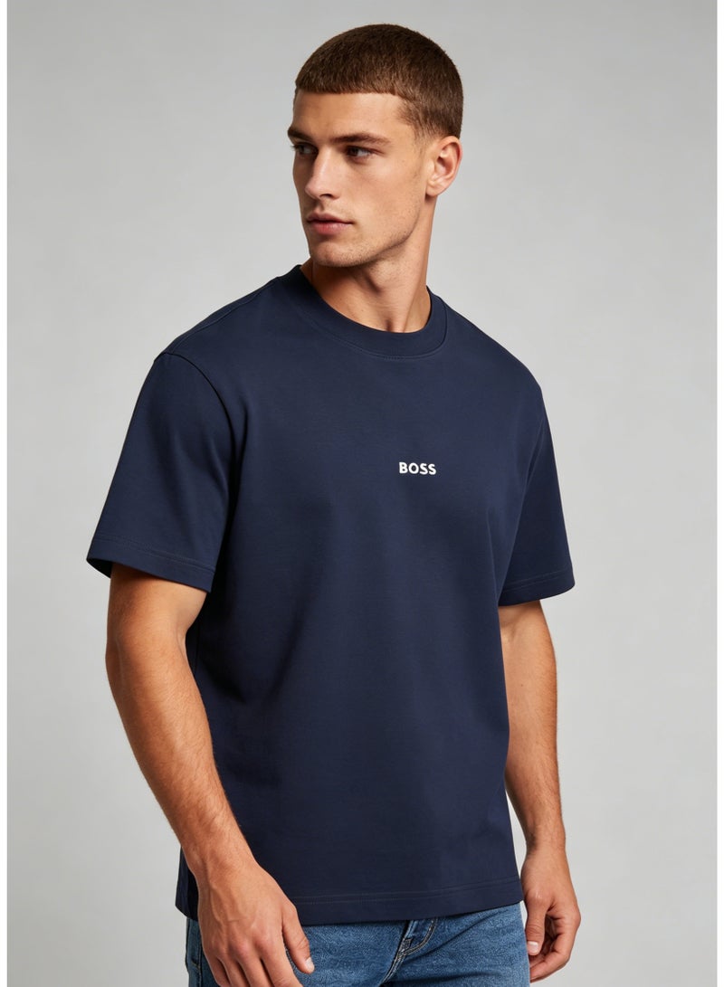 BOSS Men's Loose Fit Cotton Crew Neck T-Shirt with Logo Print - Navy Blue - Image 2
