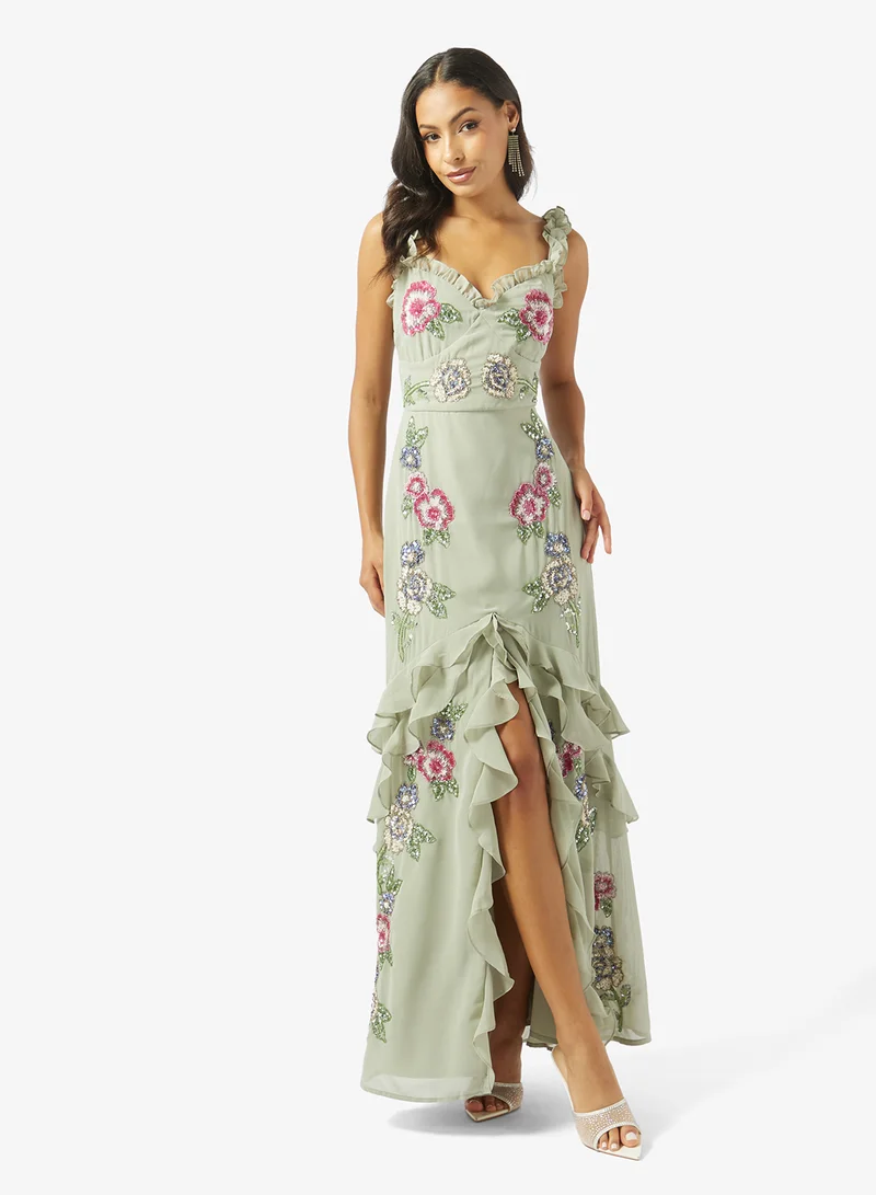 Maya Embellished Ruffle Detail Sleeveless Maxi Dress