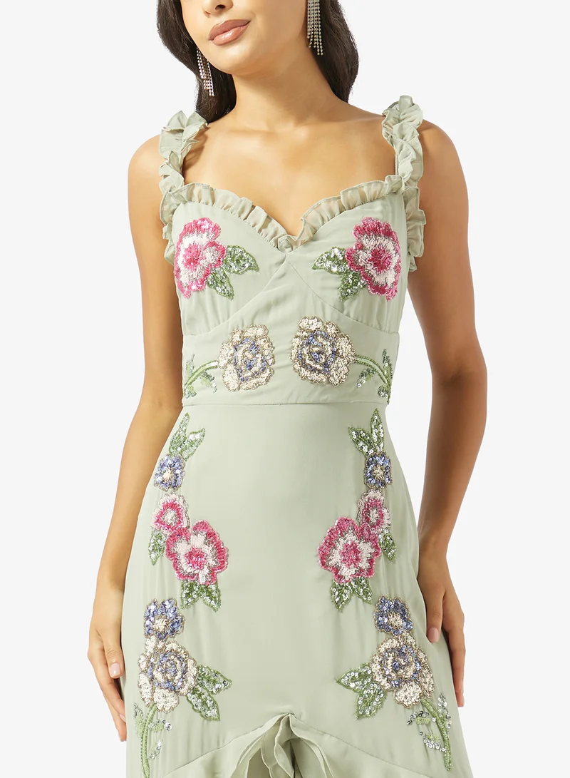 Maya  Embellished Ruffle Detail Sleeveless Maxi Dress for Women | Best Price UAE