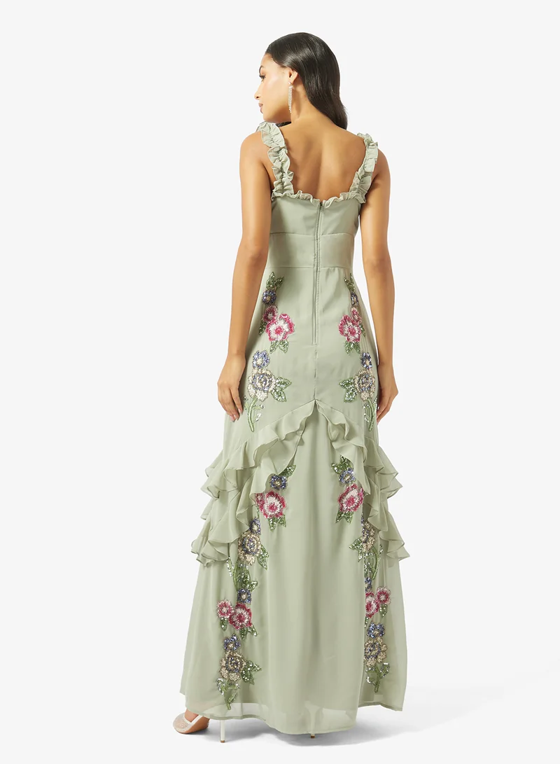 Maya Embellished Ruffle Detail Sleeveless Maxi Dress