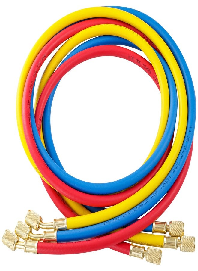 Tigbear 3 Pieces AC Manifold Gauge Hose Kit, R410A Refrigerant Charging Hoses 1/4 SAE, 5FT AC Manifold Gauge Hose Kit for R134A R410A R22 R404A, A/C Charging Hose - Image 1