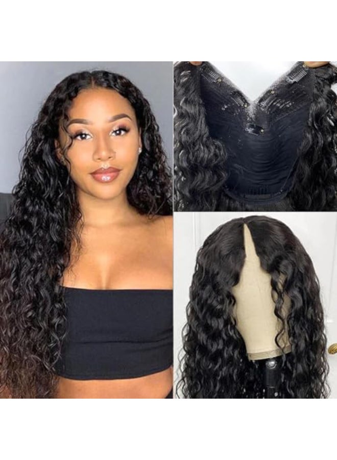 PRIMELACE Water Wave V Part Wig Human Hair 22 inch Upgrade U Part Human Hair Wig Curly 180 Density No Leave Out V Part Curly Wig U Shaped Wig for Black Women - Image 1