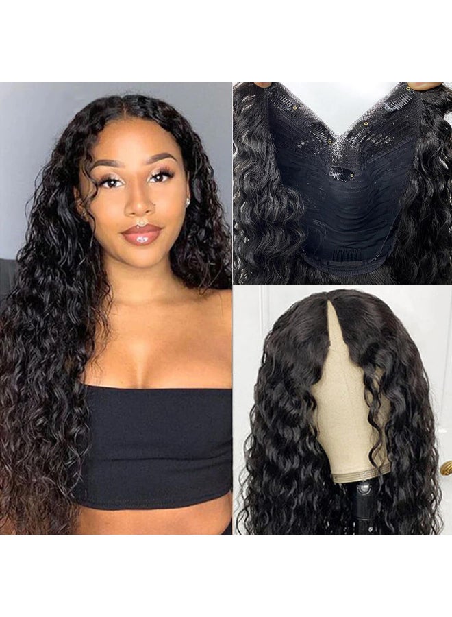 PRIMELACE Water Wave V Part Wig Human Hair 22 inch Upgrade U Part Human Hair Wig Curly 180 Density No Leave Out V Part Curly Wig U Shaped Wig for Black Women - Image 2