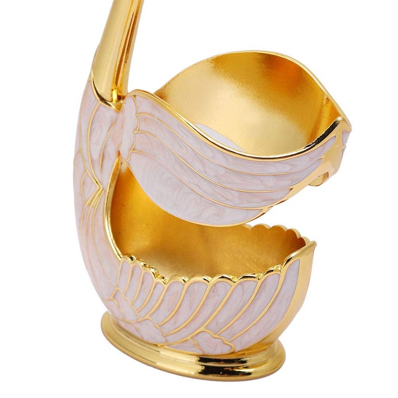 Metal Coffee Dessert Spoon Set, Fruit Dessert Flatware Swan Base Holder Spoon Organizer with 6pcs Coffee Dessert Sugar Ice Cream Spoon (Gold)