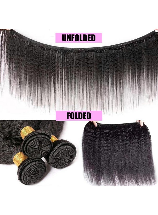 DMS Kinky Straight Hair 3 Bundles Yaki Straight Bundles Human Hair For Black Women 100% Unprocessed Brazilian Remy Hair Natural Black Color (16 18 20) - Image 2