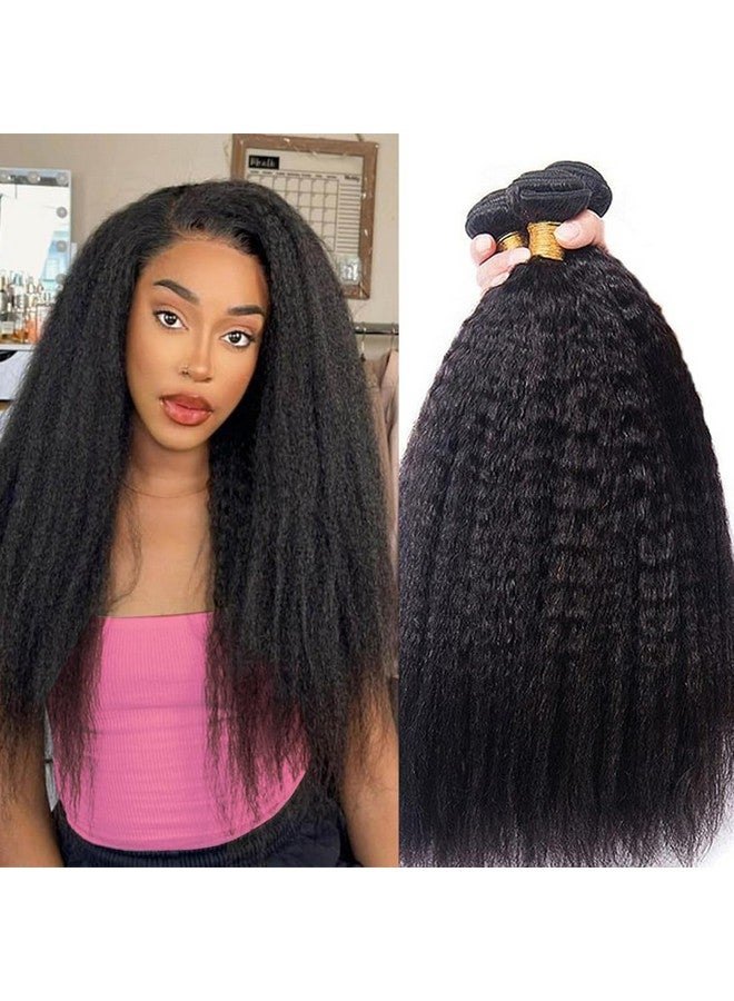 DMS Kinky Straight Hair 3 Bundles Yaki Straight Bundles Human Hair For Black Women 100% Unprocessed Brazilian Remy Hair Natural Black Color (16 18 20) - Image 1