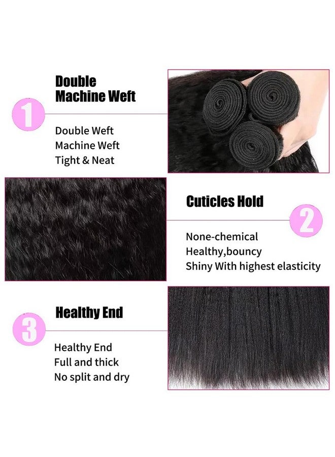 DMS Kinky Straight Hair 3 Bundles Yaki Straight Bundles Human Hair For Black Women 100% Unprocessed Brazilian Remy Hair Natural Black Color (16 18 20) - Image 3