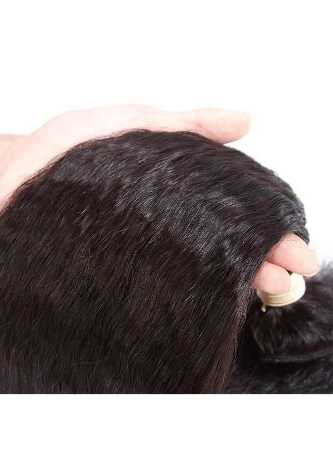 DMS Kinky Straight Hair 3 Bundles Yaki Straight Bundles Human Hair For Black Women 100% Unprocessed Brazilian Remy Hair Natural Black Color (16 18 20) - Image 5