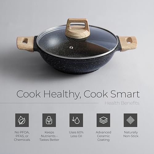 Lifelong Die-Cast Kadhai 24cm with Glass Lid & Wooden Spatula | 1.9L, 1.5Kg | Gas & Induction Compatible | Even Heat Distribution, Toxin & Teflon Free, Non-Stick, & Durable | Perfect for Cooking - Image 4