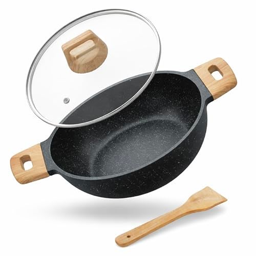 Lifelong Die-Cast Kadhai 24cm with Glass Lid & Wooden Spatula | 1.9L, 1.5Kg | Gas & Induction Compatible | Even Heat Distribution, Toxin & Teflon Free, Non-Stick, & Durable | Perfect for Cooking - Image 1