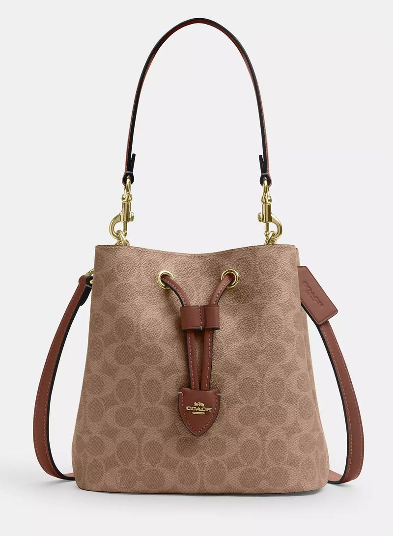 coachoutlet Coach Rowan Bucket Bag In Signature Canvas With Detachable Strap, Women's Shoulder Bag, Women's Cross-Body Bag, Women's Tote Bag, Women's Hand Bag, Women's Travel Bag, Beige-Brown-22cm - Image 1