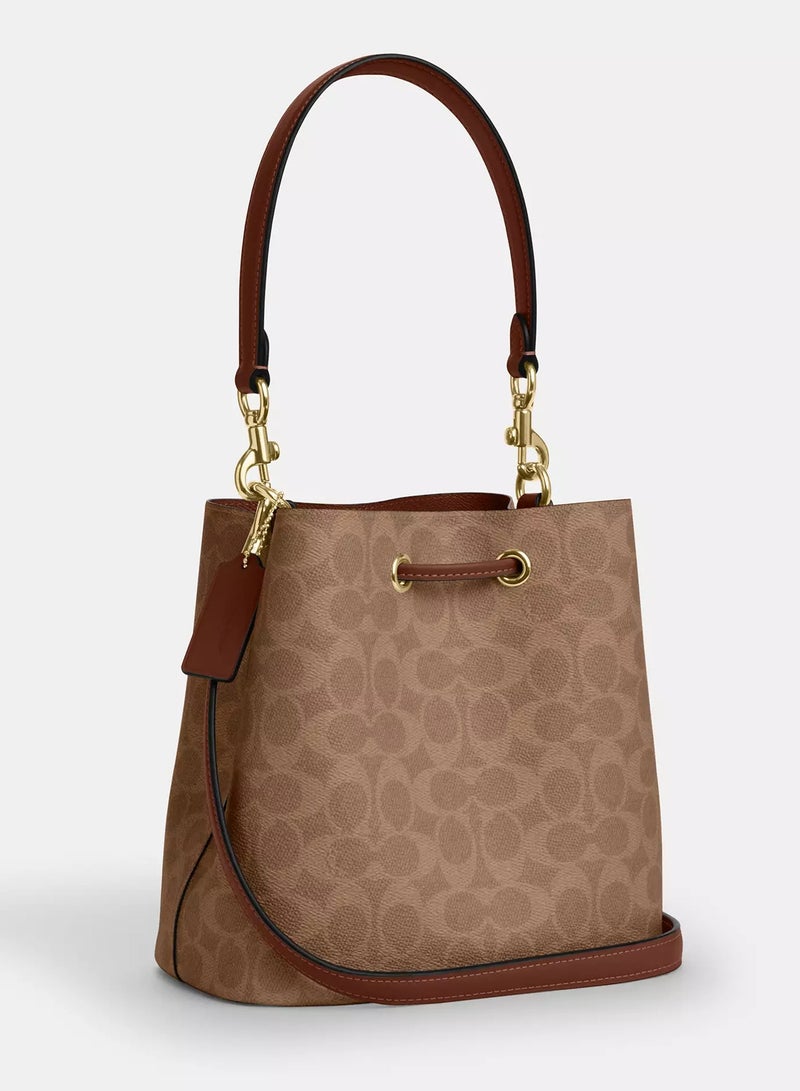 coachoutlet Coach Rowan Bucket Bag In Signature Canvas With Detachable Strap, Women's Shoulder Bag, Women's Cross-Body Bag, Women's Tote Bag, Women's Hand Bag, Women's Travel Bag, Beige-Brown-22cm - Image 2