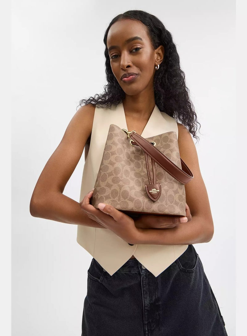 coachoutlet Coach Rowan Bucket Bag In Signature Canvas With Detachable Strap, Women's Shoulder Bag, Women's Cross-Body Bag, Women's Tote Bag, Women's Hand Bag, Women's Travel Bag, Beige-Brown-22cm - Image 5