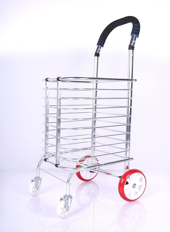 HaRvic Folding Stair Climbing Shopping Cart Trolley Home 4 Wheels Stair Climber Gift Wheel Roller Foldable Stainless Steel Travel Trolley Handheld Market (4 Wheel Shopping Trolley) - Image 1