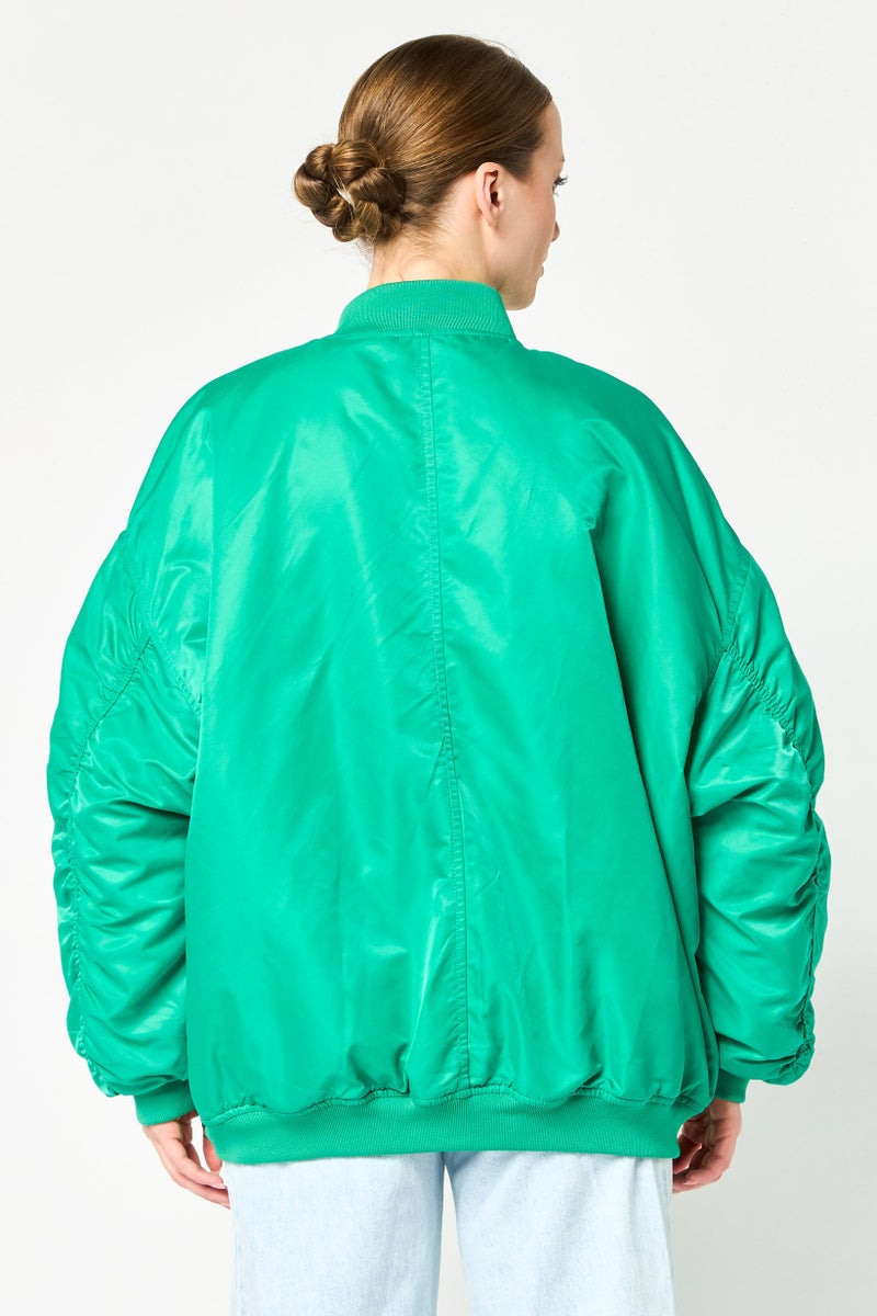 promod Women Plain Bomber Jacket, Green - Image 4