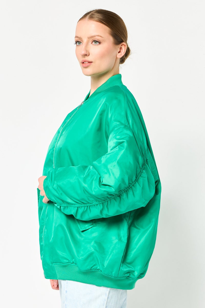 promod Women Plain Bomber Jacket, Green - Image 2