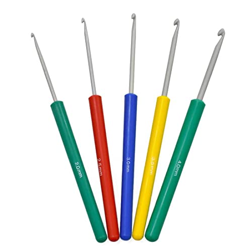 PONY Knitting Crochet Hooks Needle Set of 5, Ergonomic Knitting Needle Set with Crochet Locking Stitch Markers(25 Pcs), Soft Grip Handles Hooks 2.0mm-4.0mm Length 14cm - Image 3
