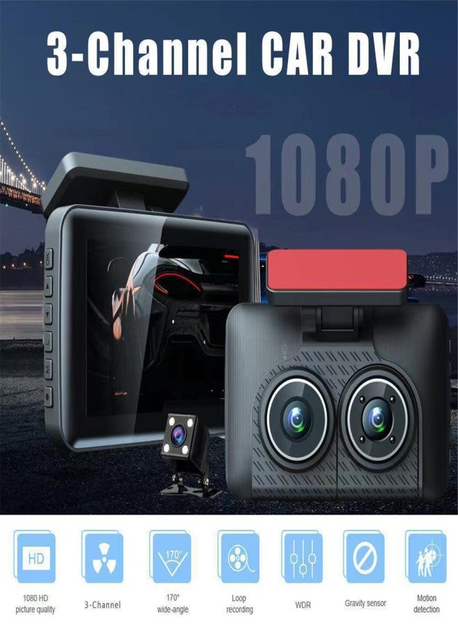 1080P+480P+480P Three Channel Dash Cam with 170°+110°+110° Perspective, 4 Inch Screen, 12 Million Pixels, 4 Infrared LED Lights, WDR, HDR, Up to 128GB Memory Card Compatibility, 115*100mm Size, Includes 1 Dash Cam, 1 Rear Camera, 1 Car Power Cord - Image 5