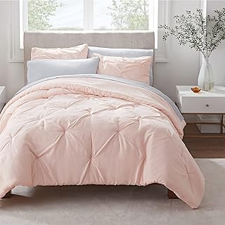 Serta Simply Clean Lightweight 7 Piece Pleated Bed in a Bag for All Season, Full, Blush - Image 1