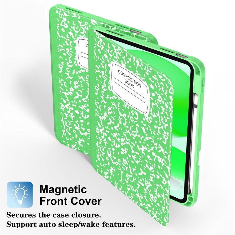 Supveco Case for iPad (A16) 11th Generation 11 inch (2025),iPad 10th Generation 10.9 inch (2022) with Pencil Holder-[Auto Wake/Sleep],Premium Folio Stand Case with Soft TPU Back Cover-Green Book - Image 4