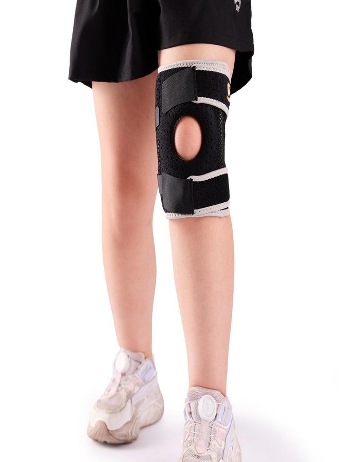 HUEGLO Kids Knee Brace Osgood Schlatter Youth for Knee Pain,Adjustable Compression Knee Support with Side Stabilizers for Sports,Arthritis,Patella,Meniscus Tear,Acl,X-Small Knee Brace for Boys & Girls,Black/Gray - Image 1