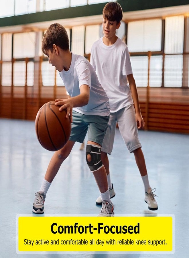 HUEGLO Kids Knee Brace Osgood Schlatter Youth for Knee Pain,Adjustable Compression Knee Support with Side Stabilizers for Sports,Arthritis,Patella,Meniscus Tear,Acl,X-Small Knee Brace for Boys & Girls,Black/Gray - Image 3