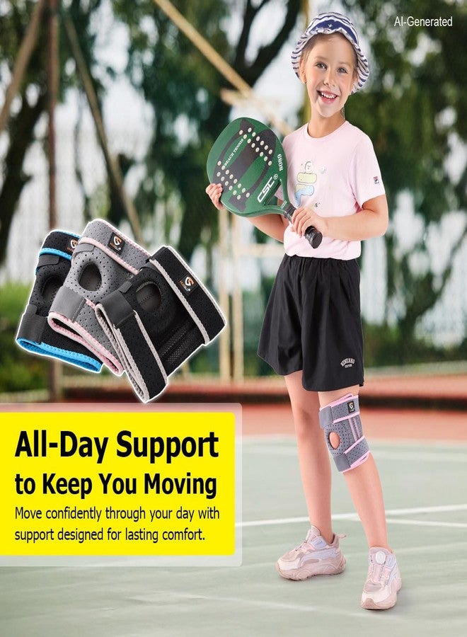 HUEGLO Kids Knee Brace Osgood Schlatter Youth for Knee Pain,Adjustable Compression Knee Support with Side Stabilizers for Sports,Arthritis,Patella,Meniscus Tear,Acl,X-Small Knee Brace for Boys & Girls,Black/Gray - Image 2
