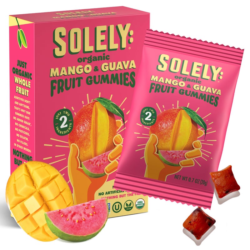 SOLELY  Organic Mango  Guava Whole Fruit Gummies 1 Box 5 Single Serving Bags per Box  Real Fresh Fruit  Healthy Snacks for Adults  Kids  Non GMO Vegan Snacks Shelf Stable  5 Bags 35 oz - Image 3