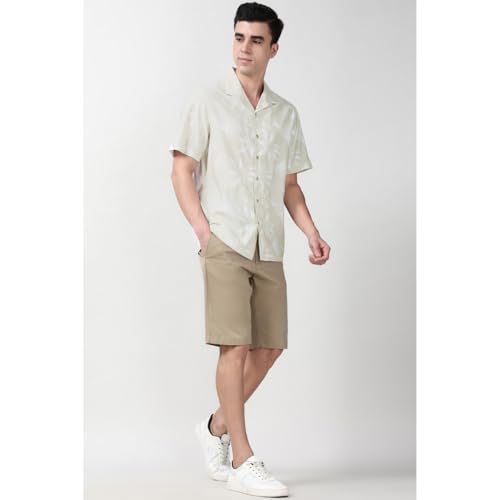 Peter England Men’s Floral Print Shirt – Cuban Collar, Half Sleeves | Cotton Blend | Casual Wear Beige - Image 5