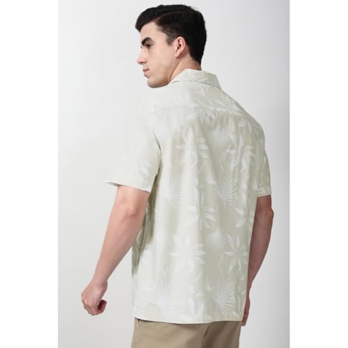 Peter England Men’s Floral Print Shirt – Cuban Collar, Half Sleeves | Cotton Blend | Casual Wear Beige - Image 3