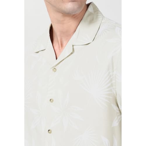 Peter England Men’s Floral Print Shirt – Cuban Collar, Half Sleeves | Cotton Blend | Casual Wear Beige - Image 4