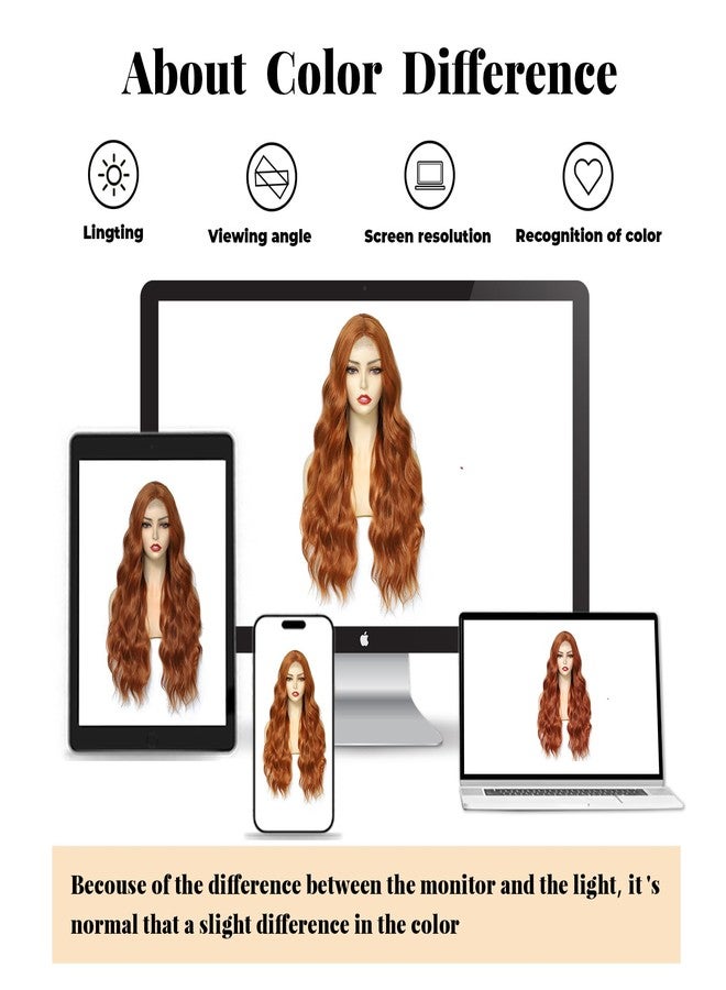 Angzon Copper Red Ginger Wig 26 Inch Long Wavy Wigs for Women - Auburn Wig Heat Resistant Synthetic Hair Middle Part Curly Wig Natural Look for Daily Party Cosplay Costume Use - Image 5