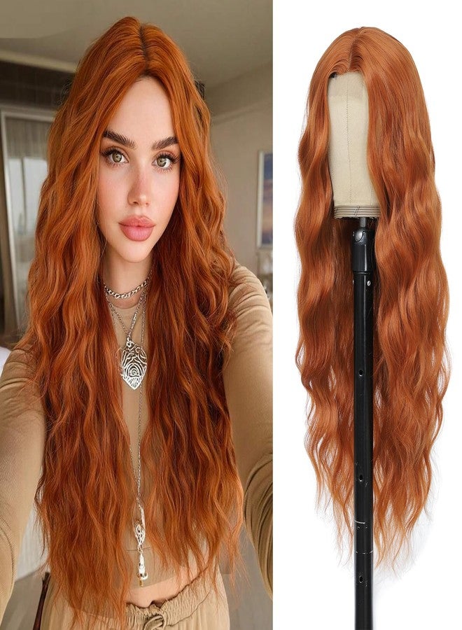 Angzon Copper Red Ginger Wig 26 Inch Long Wavy Wigs for Women - Auburn Wig Heat Resistant Synthetic Hair Middle Part Curly Wig Natural Look for Daily Party Cosplay Costume Use - Image 1