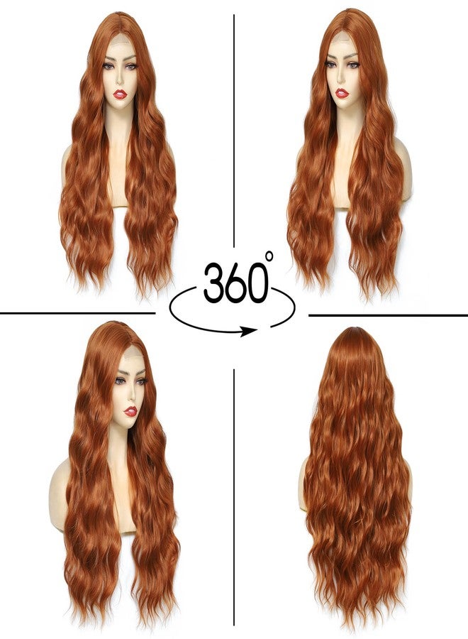 Angzon Copper Red Ginger Wig 26 Inch Long Wavy Wigs for Women - Auburn Wig Heat Resistant Synthetic Hair Middle Part Curly Wig Natural Look for Daily Party Cosplay Costume Use - Image 3