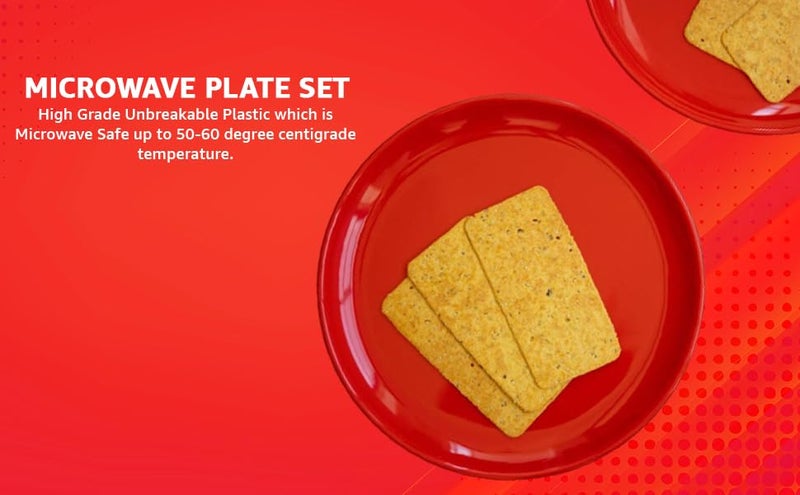 AWICKTIK Plastic Dinner Set, Microwave Safe Food Grade Unbreakable Dinner Set, 12 pcs Dinner Set for Family of 6, Round Shape (Red) - Image 5