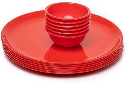 AWICKTIK Plastic Dinner Set, Microwave Safe Food Grade Unbreakable Dinner Set, 12 pcs Dinner Set for Family of 6, Round Shape (Red) - Image 1