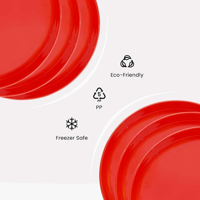 AWICKTIK Plastic Dinner Set, Microwave Safe Food Grade Unbreakable Dinner Set, 12 pcs Dinner Set for Family of 6, Round Shape (Red) - Image 4