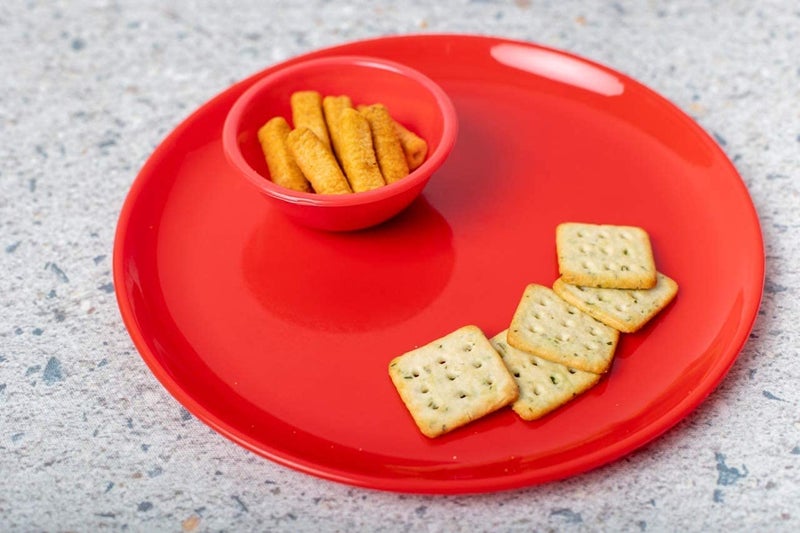 AWICKTIK Plastic Dinner Set, Microwave Safe Food Grade Unbreakable Dinner Set, 12 pcs Dinner Set for Family of 6, Round Shape (Red) - Image 3