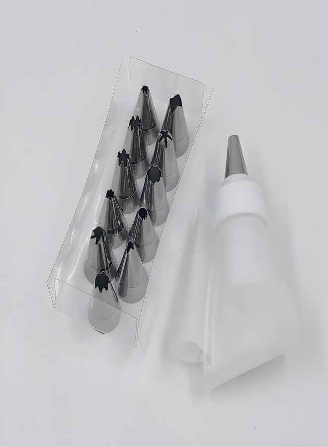 CLICKSY 12 Piece Cake Decorating Set Frosting Icing Piping Bag Tips with Steel Nozzles Reusable Washable - Image 1
