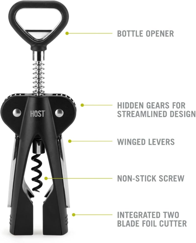Host Winged Corkscrew, Non-Stick Worm And Bottle Opener, 2-Blade Foil Cutter - Image 2