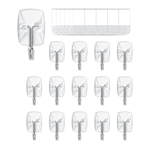 MOVELYST 15 Small Hooks+30 Removable Strips, Clear Wire Hanger Hooks, Damage-Free Utility Hooks, Heavy Duty with Adhesive Strips, No Tools Wall Hook for Hanging, Value Pack - Image 1