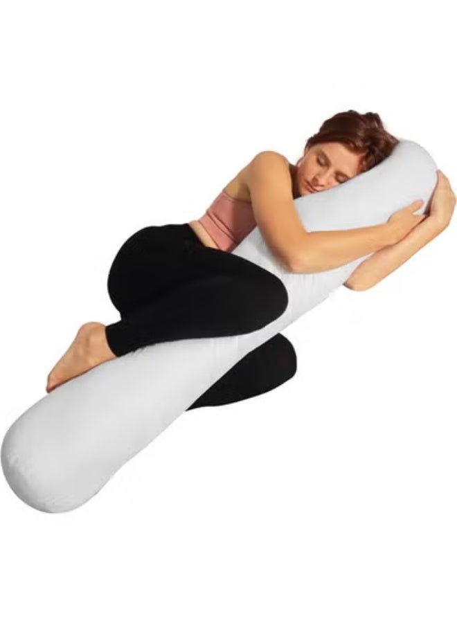 DUNISO Long Pillow, Sleeping Pillow, Round Body Pillow, 21 Cm x 122 Cm, Can Be Used As Sofa Backrest, Bedside Cushion, Pregnancy Pillow, White - Image 1