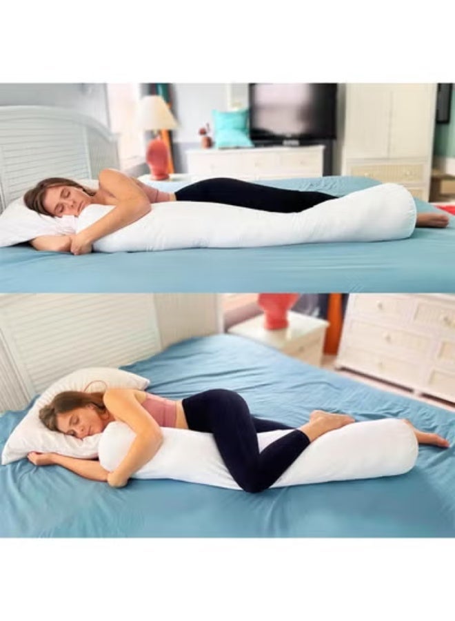 DUNISO Long Pillow, Sleeping Pillow, Round Body Pillow, 21 Cm x 122 Cm, Can Be Used As Sofa Backrest, Bedside Cushion, Pregnancy Pillow, White - Image 2