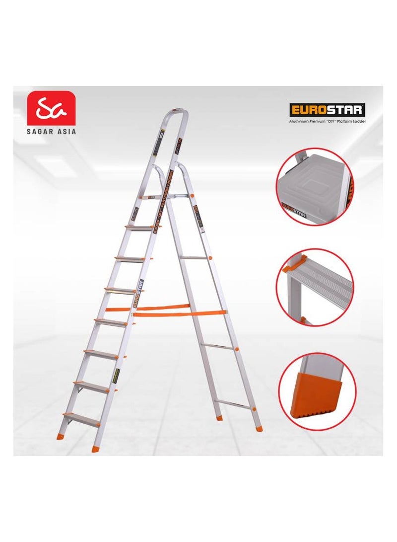 Eurostar FREIHEIT 8 Steps ladder for home With Anti Slip Shoes Aluminium Ladder  (With Platform)  - Image 2