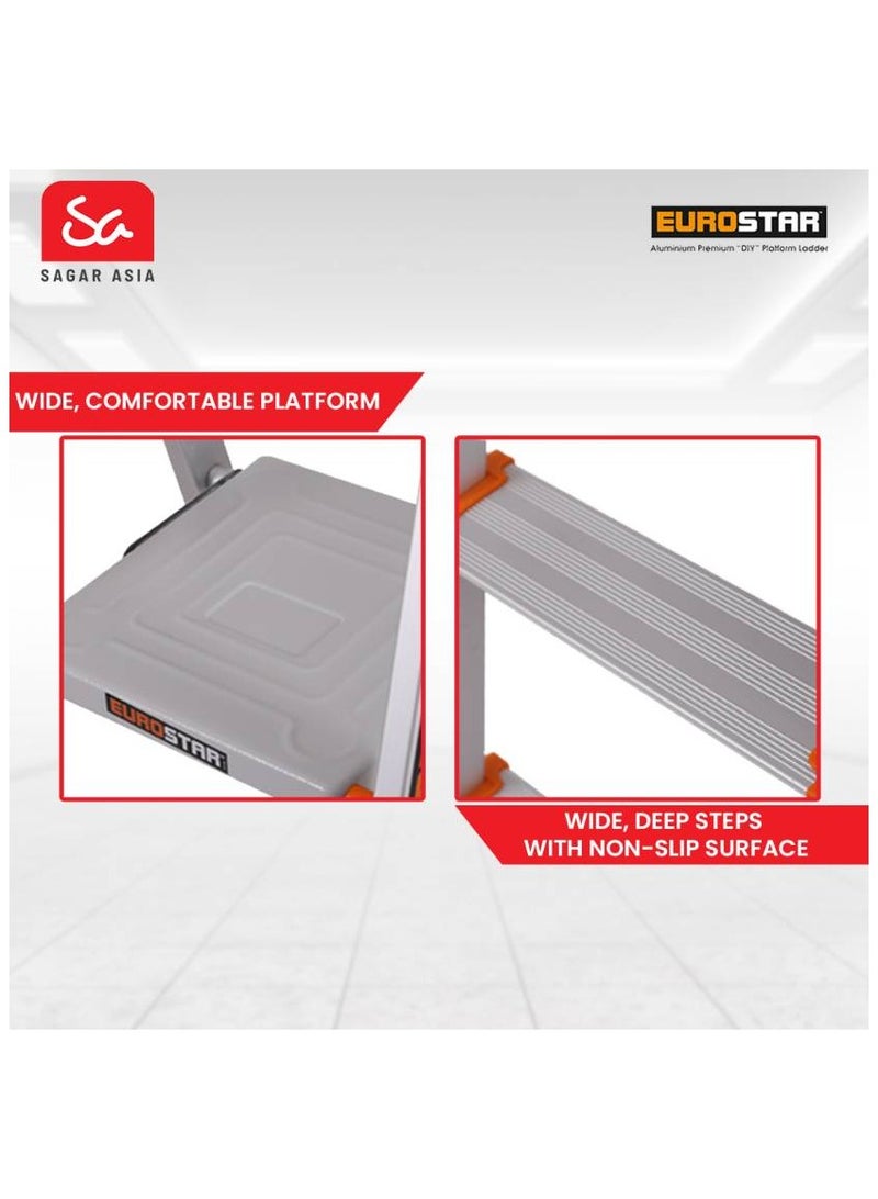 Eurostar FREIHEIT 8 Steps ladder for home With Anti Slip Shoes Aluminium Ladder  (With Platform)  - Image 3
