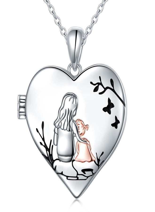 Ladytree S925 Sterling Silver Love Heart Mother and Daughter Keepsake Hold Pictures Photo Locket Memory Pendant Necklace Gifts for Women Grandma Mother Daughter - Image 1